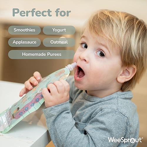 WeeSprout Double Zipper Reusable Food Pouches (5 Fl Oz, Blue) - Jamouz