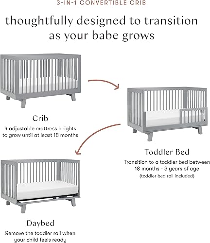 babyletto Hudson 3-in-1 Convertible Baby Crib with Toddler Bed & Daybed Conversion - Easy to Assemble - GREENGUARD Gold Certified w/ 4 Adjustable Mattress Heights - Natural - Jamouz
