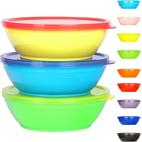 Youngever 18 Sets 8 ounce Kids Bowls with Lids (18 Bowls + 18 Lids), Small Food Storage Containers, Toddler Bowls with Lids, Set of 18 in 9 Assorted Colors - Jamouz
