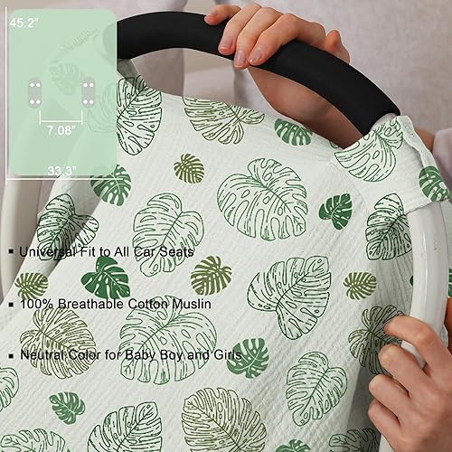 100% Muslin Cotton Car Seat Cover Baby, Carseat Canopy Cover, Universal Fit Stroller Covers for Boys and Girls (Roman Green) - Jamouz