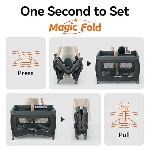 Pamo Babe 3-in-1 Baby Playard, Basic Magic Fold Nursery Center with Zip Door & Changing Table, One Second to Set Play Yard - Jamouz