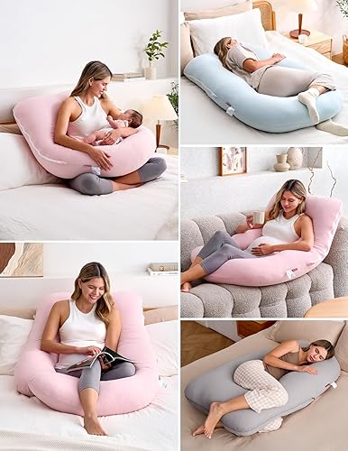 Momcozy Pregnancy Pillows for Sleeping, U Shaped Full Body Maternity Pillow with Removable Cover - Support for Back, Legs, Belly, HIPS for Pregnant Women, 57 Inch Pregnancy Pillow for Women, Grey - Jamouz