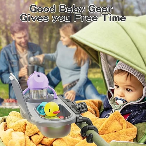 3-in-1 Universal Stroller Snack Tray Attachment with Dust Cover Sturdy Stroller Cup & Snack & Phone Holder Hook and Silicone Arms Grip Design Baby Travel Gear Accessories Detachable Dishwasher-Safe - Jamouz