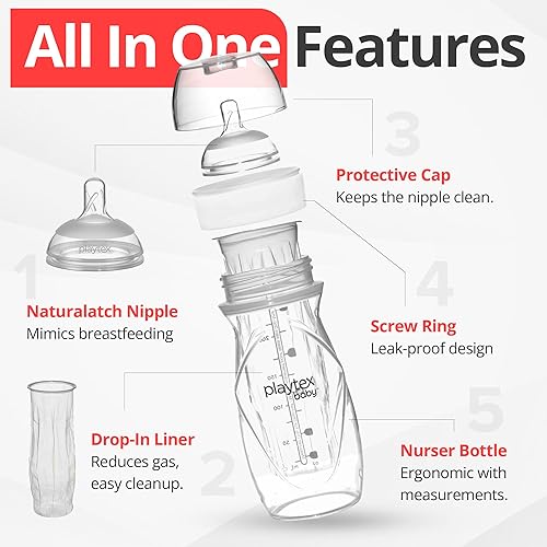 Playtex Baby Nurser Pre-Sterilized Disposable Drop-Ins Bottle Liners, Anti-Colic, Gas Reduction, Closer to Breastfeeding, 8 Oz, 100 Count - Jamouz