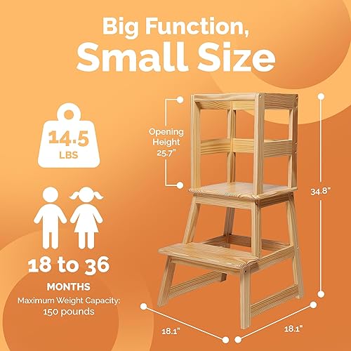 SDADI Kids Kitchen Step Stool Holds up to 150 Pounds with Safety Rail, White - Jamouz