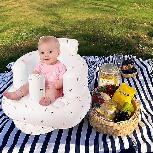 Blow Up Seat for Baby, Inflatable Baby Chair 3 Months & Up, Chair for Baby Sitting Up with Built in Pump- Bear - Jamouz