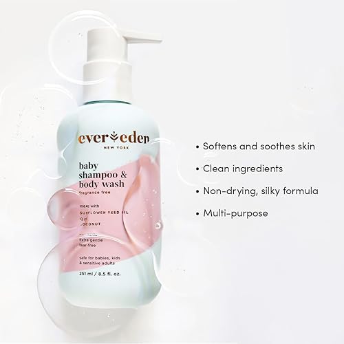 Evereden Baby Shampoo & Body Wash 2-in-1, 8.5 fl oz | Gentle, Non-Toxic, Fragrance-Free, Hydrating Formula for Sensitive Skin - Jamouz