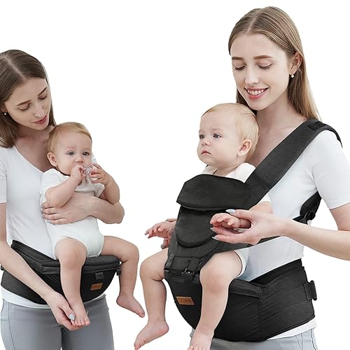 Baby Carrier with Hip Seat, Baby Carrier Newborn to Toddler, 6-in-1 Ways to Carry, All Seasons, Adjustable Baby Holder Carrier for Breastfeeding (Black - Jamouz