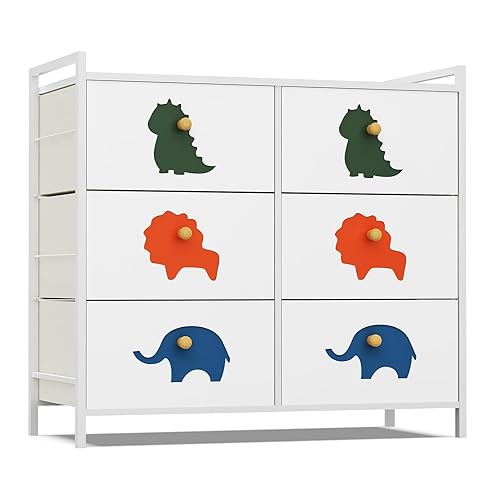 FRAPOW Kids Dresser for Bedroom, Baby Dresser with 6 Fabric Drawers Tall Storage Organizer for Toddler Child with Wood Top Metal Frame for Living Room, Nursery, Closet, Apartment - Jamouz