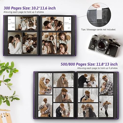 Popotop Photo Album 4x6 300 Pockets with Leather Hardcover Cover, Small Photo Album Holder Book with 50Pcs Pages for Family Travel Wedding Baby Gifts - Jamouz