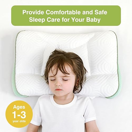 Toddler Pillow 2-6 Year Old,PP Cotton Kids Pillow for Sleeping,Partially Filled PE Hose,Supports Cervical Vertebrae,Kids Pillow for Side Sleeper, Sleeping on The Back, Traveling (Green) - Jamouz