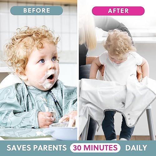 BIBaDO - Long Sleeve Baby Bibs - Babies & Toddlers 6-36 Months - Coverall Baby Led Weaning Bib - Easy Wipe, Soft & Waterproof - Jamouz