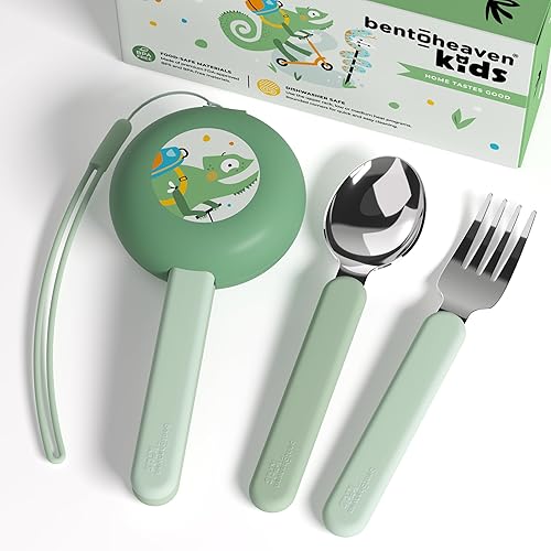 Bentoheaven Kids Travel Utensils with Case, Food-Grade Stainless Steel & BPA-Free Plastic, Travel Kid Cutlery Set, Dishwasher Safe Fork, Spoon & Case, Reusable Flatware, Silverware for Kids (Horse) - Jamouz