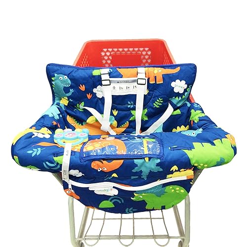 Portable 2-in-1 Grocery Cart Seat Cover and Baby Highchair Cover (Navy Blue Dinosaur) - Jamouz