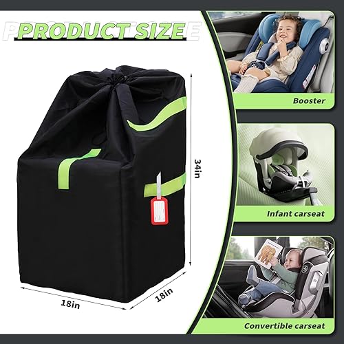 Waterproof Car Seat Travel Bag, Suitable for Airplane and Air Travel, Durable Cushioned Backpack Design, Suitable for Strollers, Height Increasing Seats, Convertible Seats, with 1 Luggage Tag - Jamouz