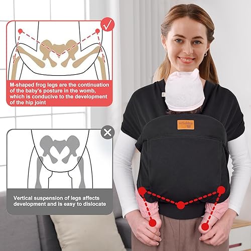 Baby Wraps Carrier Newborn to Toddler, Kangaroo Baby Easy Wearing Wrap, Adjustable Soft Baby Holder Front Chest Sling Carriers Perfect Baby Infant Essentials Gifts (Striped Grey, Cotton) - Jamouz