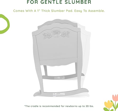 Rose Cradle in Platinum, with 1' Mattress Pad, Easy to Assemble, JPMA Certified, New Zealand Pinewood Cradle, Stationary and Rocking Cradle - Jamouz