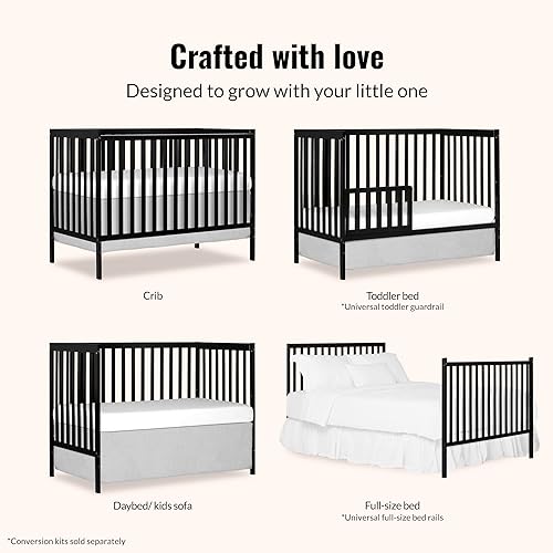 Synergy 5-In-1 Convertible Crib In White, made of New Zealand Pine wood, JPMA & Greenguard Gold Certified, features 3 mattress height settings - Jamouz