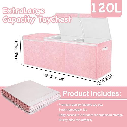 Extra Large Toy Box, Toy Storage Organizer with Lid, Oxford Fabric Collapsible Sturdy Toy Chest Bins Baskets for Livingroom,Playroom, Nursery, Bedroom, Closet (Light Grey) - Jamouz
