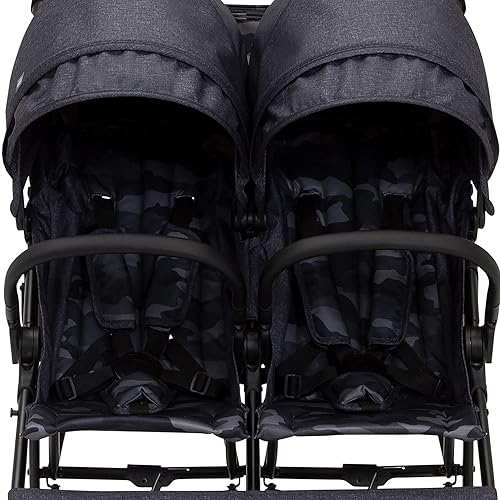 GAP babyGap Classic Side-by-Side Double Stroller - Lightweight Double Stroller with Recline, Extendable Sun Visors & Compact Fold - Made with Sustainable Materials, Grey Stripes - Jamouz