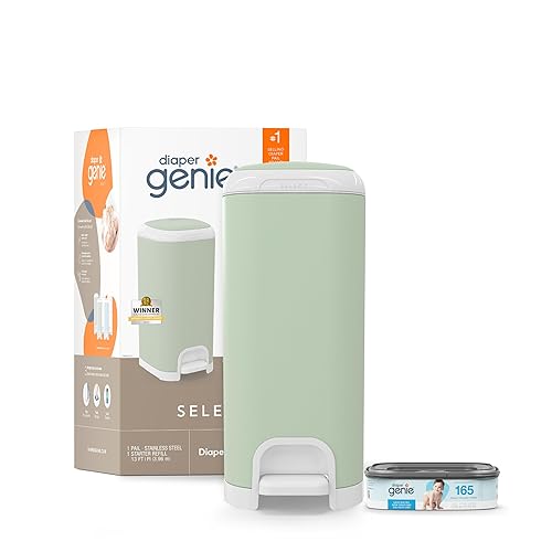 Diaper Genie Select Pail (Polka Dot) is Made of Durable Stainless Steel and Includes 1 Starter Square Refill That can Hold up to 165 Newborn-Sized Diapers. - Jamouz