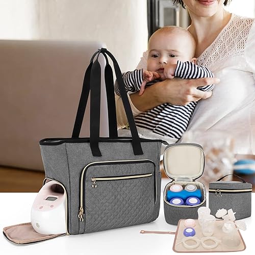 Luxja Breast Pump Bag (with a Breastmilk Cooler Bag, a Small Carrying Case and a Waterproof Mat) Compatible with Spectra S1 and S2, Pumping Bag for Breast Pump and Extra Parts, Black - Jamouz