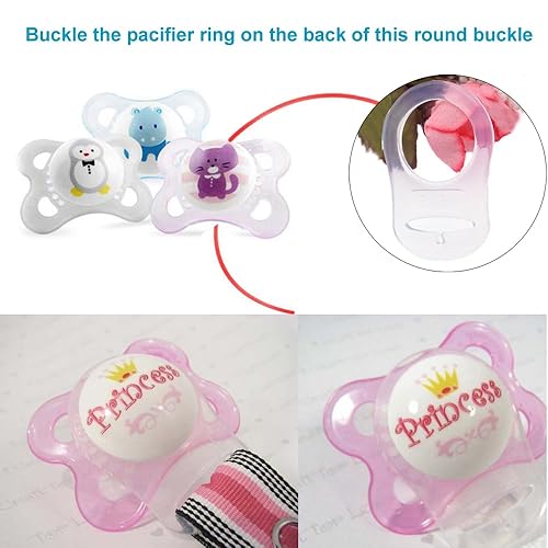 10 Clean Food Grade Transparent Silicone Adapter Rings Holder for Button Style Maam Dummy Baby Pacifier Soother Teething Ribbon Clip - Jamouz