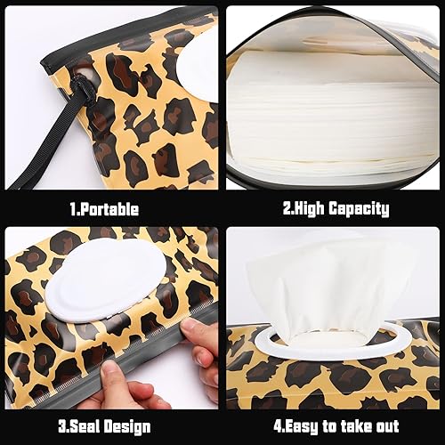 FEBSNOW 4 Pack Baby Wipe Dispenser, Portable Refillable Wipe Holder, Baby Wipes Container, Wipe Dispenser, Reusable Travel Wet Wipe Pouch (Geometric) - Jamouz