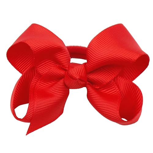 3 Inch Baby Girl Hair Bows Elastic Hair Tie Accessories Bow Ponytail Holder - Set of 2 (Red) - Jamouz