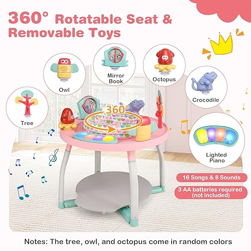 BABY JOY 5 in 1 Baby Activity Center, Baby Jumpers and Bouncers with Removable Toys, Lights & Music, 3 Adjustable Heights, Interactive Play Center for Toddlers Boys Girls 6-36 Months (Blue) - Jamouz