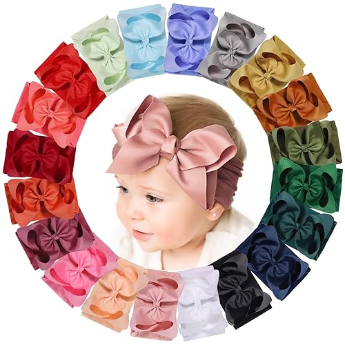 doboi 20pcs Baby Girls Bows Headbands Nylon Hairbands Ribbon Bow Elastic Hair Accessories for Newborns Infants Toddlers and Kids - Jamouz