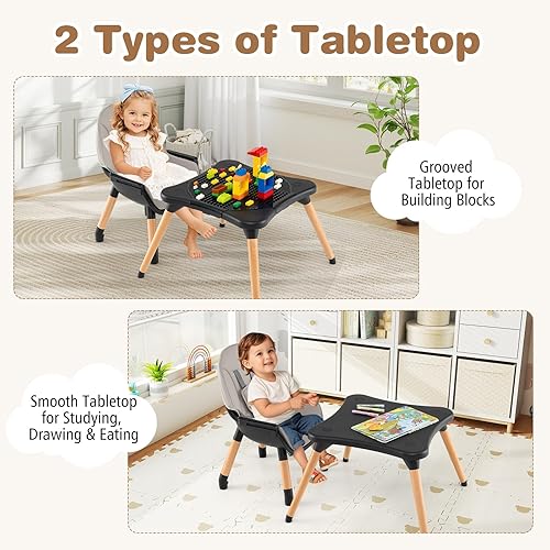 BABY JOY 5 in 1 High Chair, Convertible High Chairs for Babies and Toddlers/Booster Seat/Table and Chair Set, Infant Wooden Highchair w/ 5-Point Harness, 4-Position Removable Tray & PU Cushion, Coffee - Jamouz