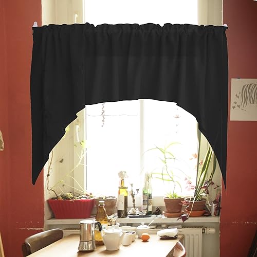 Solid Poplin Swag Window Valance Home Décor Bedroom Nursery Kitchen Window (Hunter Green) - Jamouz