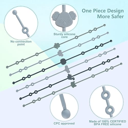 6-Pack Baby Toy Straps, Silicone High Chair & Stroller Straps, Toddler Bottle & Car Seat Accessories, Baby Travel Essentials with Pacifier Clips - Jamouz