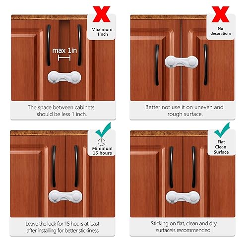 Cabinet Locks - Adoric Life Child Safety Locks 4 Pack - Baby Safety Cabinet Locks - Baby Proofing Cabinet Kitchen System with Strong Adhesive Tape - Jamouz