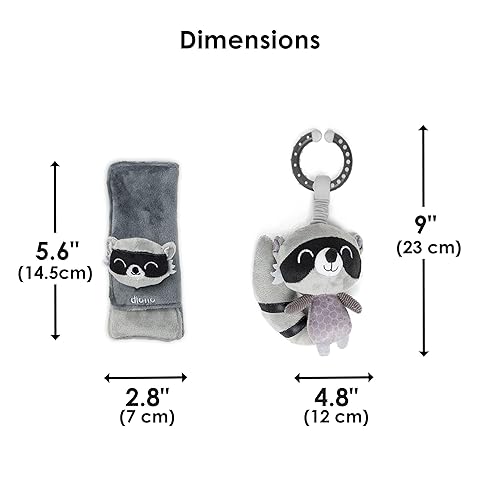 Diono Baby Racoon Character Car Seat Straps & Toy, Shoulder Pads for Baby, Infant, Toddler, 2 Pack Soft Seat Belt Cushion and Stroller Harness Covers Helps Prevent Strap Irritation - Jamouz