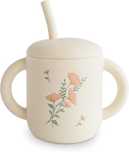 mushie 100% Silicone Training Cup & Straw for Toddlers | 6 Months+ (Soft Lilac) - Jamouz