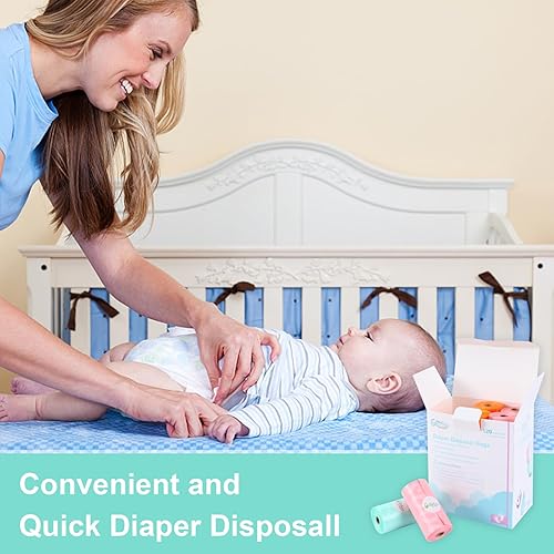 Baby Disposable Diaper Bags, Waste Bags 8 Refill Rolls/120 Bags with Dispenser, Convenient and Quick Diaper Disposal, Unscented - Jamouz