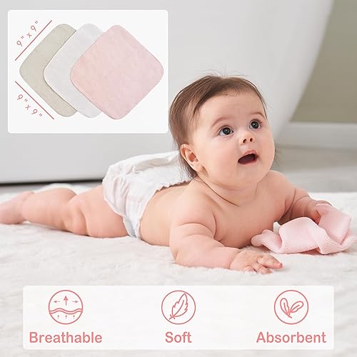 Viviland Baby Towels and Washcloths, Soft Absorbent Pink Baby Bath Towel Set, Elephant Hooded Towels with 5 Infant Face Washcloths (6 Pieces) - Jamouz