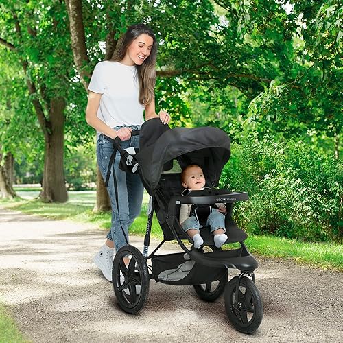 Delta Children Apollo Jogging Stroller - Shock Absorbing Frame with Large Canopy & Recline - Car Seat Compatible, Black - Jamouz