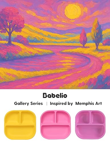 BABELIO Powerful Suction Plates for Baby and Toddler, 100% Food Grand Silicone, Divided, BPA Free, Microwave & Dishwasher Safe, Stay Put, 3 Pack - Jamouz