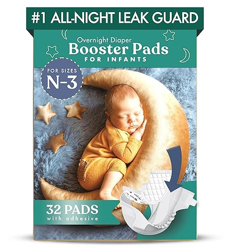 Naturally Nature Diaper Booster Pads Stop Nighttime Leaks, Adhesive Diaper Liners for Baby Overnight Diapers - Size N-3 Boys, 32-Pack - Disposable Diaper Pads for Heavy Wetters and Active Sleepers - Jamouz