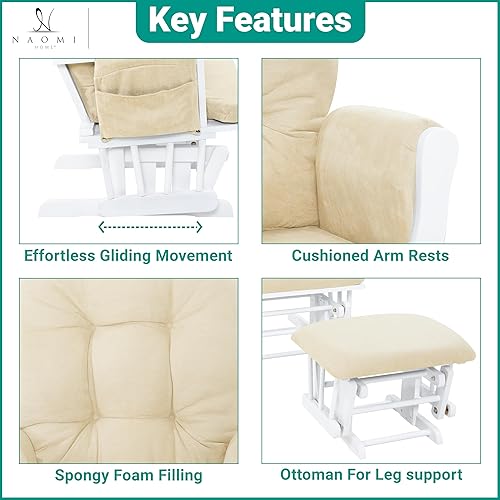 Brisbane Nursery Glider & Ottoman Sets, Glider Recliner Nursery Rocking Chair, Nursery Glider Rocker with Ottoman, Reclining Gliders & Chairs for Breastfeeding, Maternity, Napping, Espresso/Cream - Jamouz