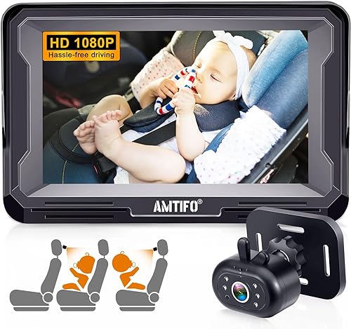 AMTIFO Baby Car Camera Easy Install: Clear Night Vision 2Mins Plug-Play Backseat Camera 360 Rotation Rear Facing Car Baby Monitor with Camera - Jamouz