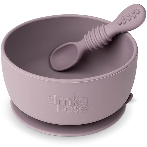 Simka Rose Baby Bowl and Spoon Set, Baby Bowls Suction for Toddler, BPA-Free Silicone Bowls Baby, Baby Bowl and Spoon Dishwasher and Microwave Safe Baby Feeding Supplies (Peach) - Jamouz