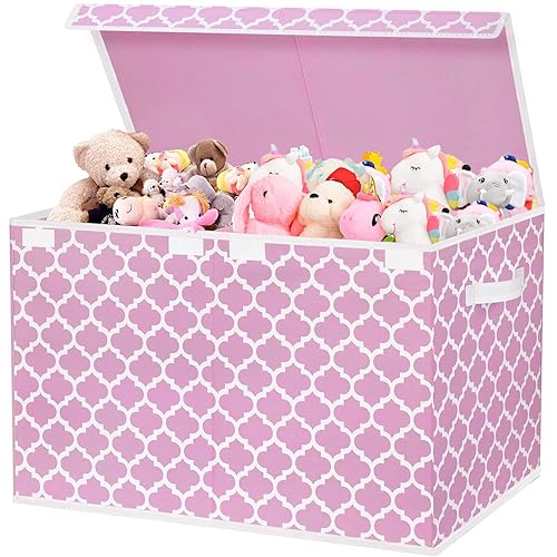 homyfort Toy Box for Girls, Kids - Large Toy Chest Organizers and Storage Boxes with Flip-Top Lid & Divider, Collapsible Container Bins for Playroom, Nursery, Closet, Living Room, 24.5'x13'x16', Pink - Jamouz