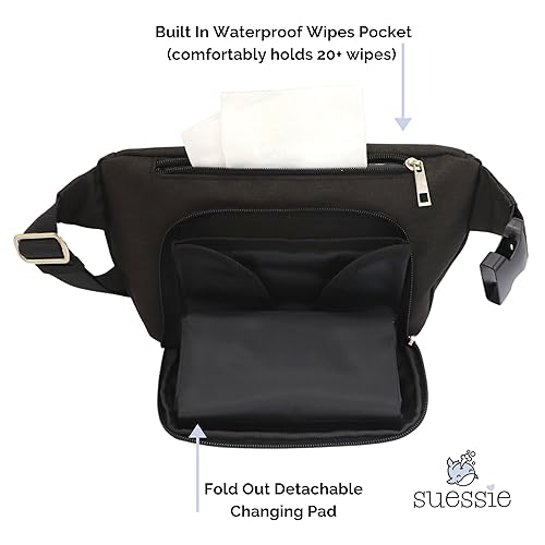 Suessie Fanny Pack Diaper Bag - with Baby Changing Pad & Waterproof Wipes Pocket - Stroller Organizer - Jamouz