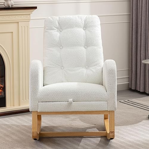 Nursery Rocking Chair with Retractable Foot Rest Glider Rocker Accent Chair Padded Seat with High Backrest Armchair Comfy Side Chair for Living Room Bedroom Offices (Gray) - Jamouz