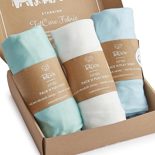 Graco Pack and Play Sheets Fitted – Compatible with Graco Pack n Play Playard Crib & Other 27 x 39 Inch Playpen Mattress, Buttery Soft Jersey Cotton Playard Sheets, Blue Sage Cloud 3 Pack - Jamouz