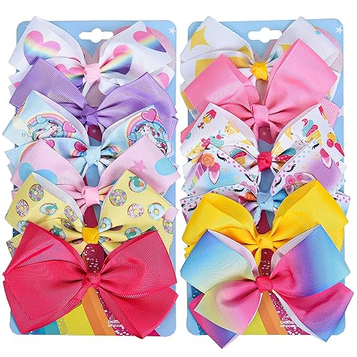 5 Inch Hair Bows for Girls, Colorful Little Girls Hair Bow Rainbow Heart Grosgrain Hair Bow With Alligator Clips Hair Accessories for Toddlers Children Kids,18 Pcs - Jamouz
